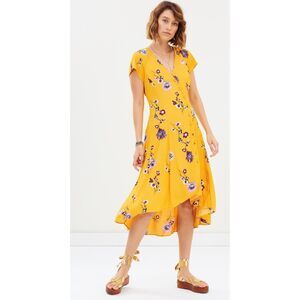 FREE PEOPLE "Lost In You" Yellow Floral Midi Dress Boho Cottage Feminine Medium